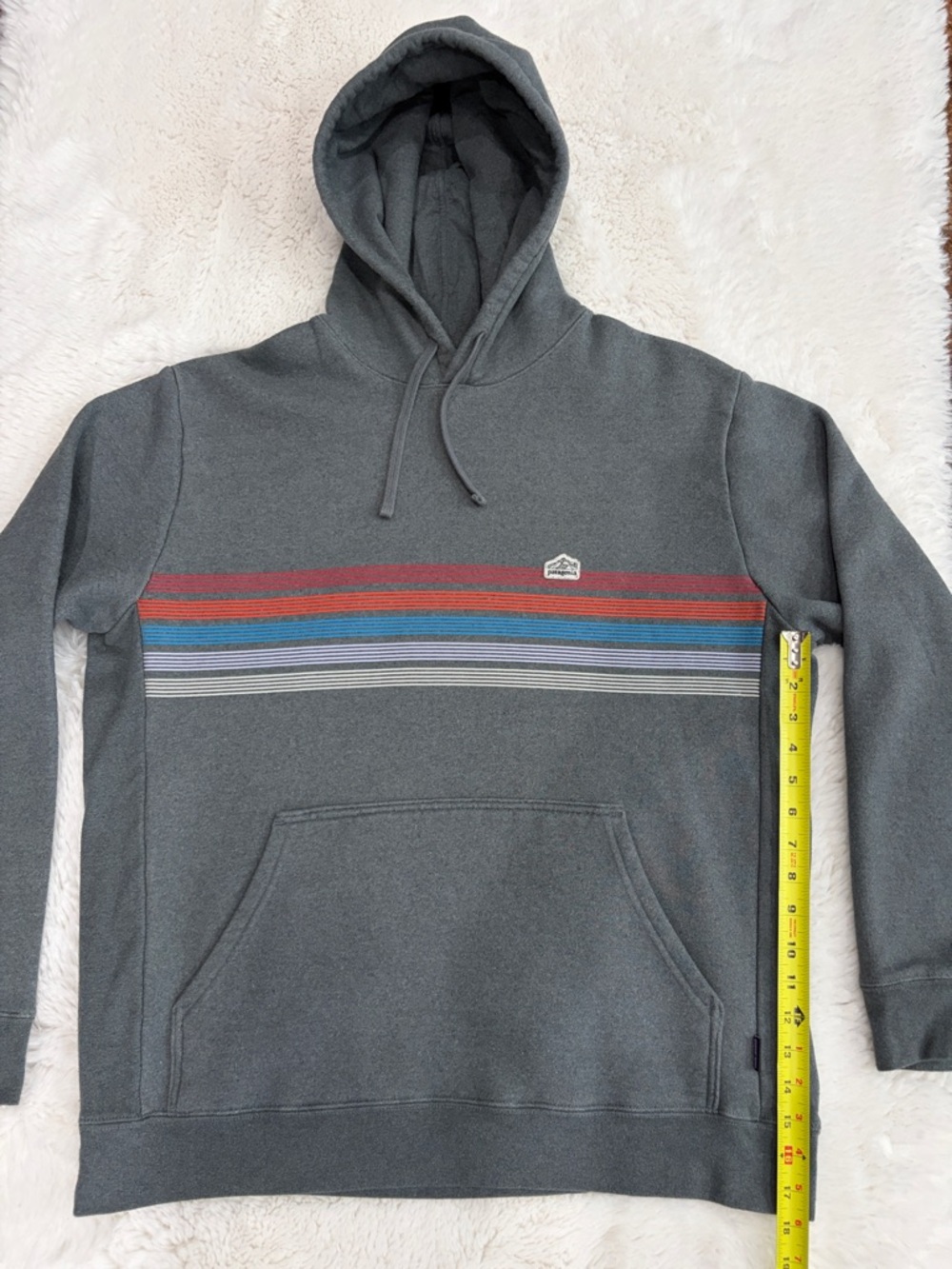 Patagonia,Size,XL,Men's Gray Hooded Sweatshirt with Multicolor Stripe - Picture 12 of 16